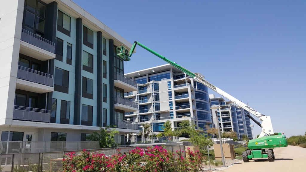 window washing with crane