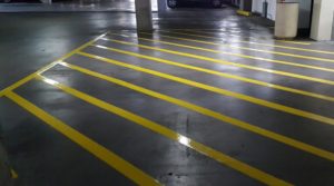 parking lot stripes in covered parking lot