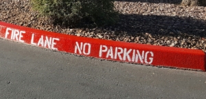 red fire lane curb with no parking